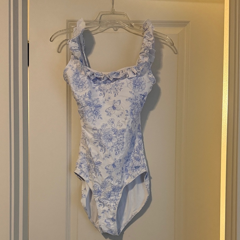 Ruffle Butts Blue Floral Swimsuit